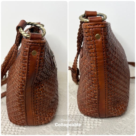 Patricia Nash Banyoles Woven Leather Crossbody Bag Cognac Brown - Picture 4 of 8